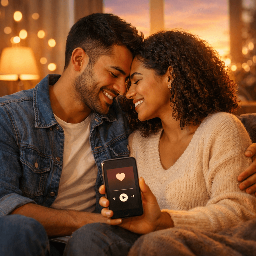 Couple sharing a moment with music